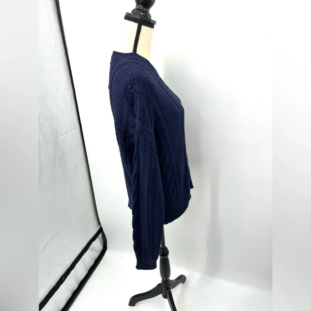 Ralph Lauren Black Label Aran-Knit ‘Refined Navy’ Cotton Sweater Woman’s XLarge - Picture 7 of 9
